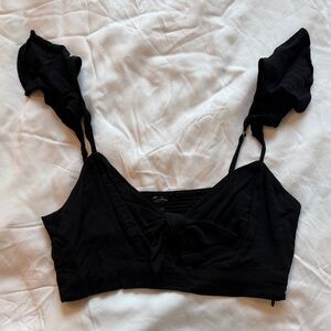 Guess Black Front Tie Cropped Tank Top - M